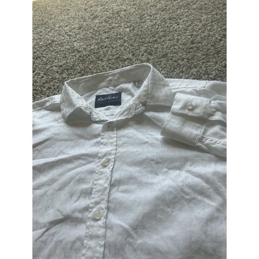 Robert Graham Men's White Subtle Textured Pattern Long Sleeve Button Down Size L